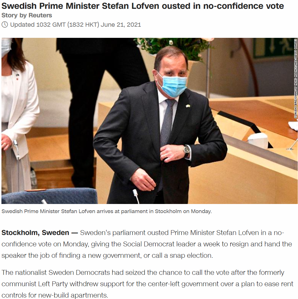 Swedish Prime Minister Ousted by the Numbers