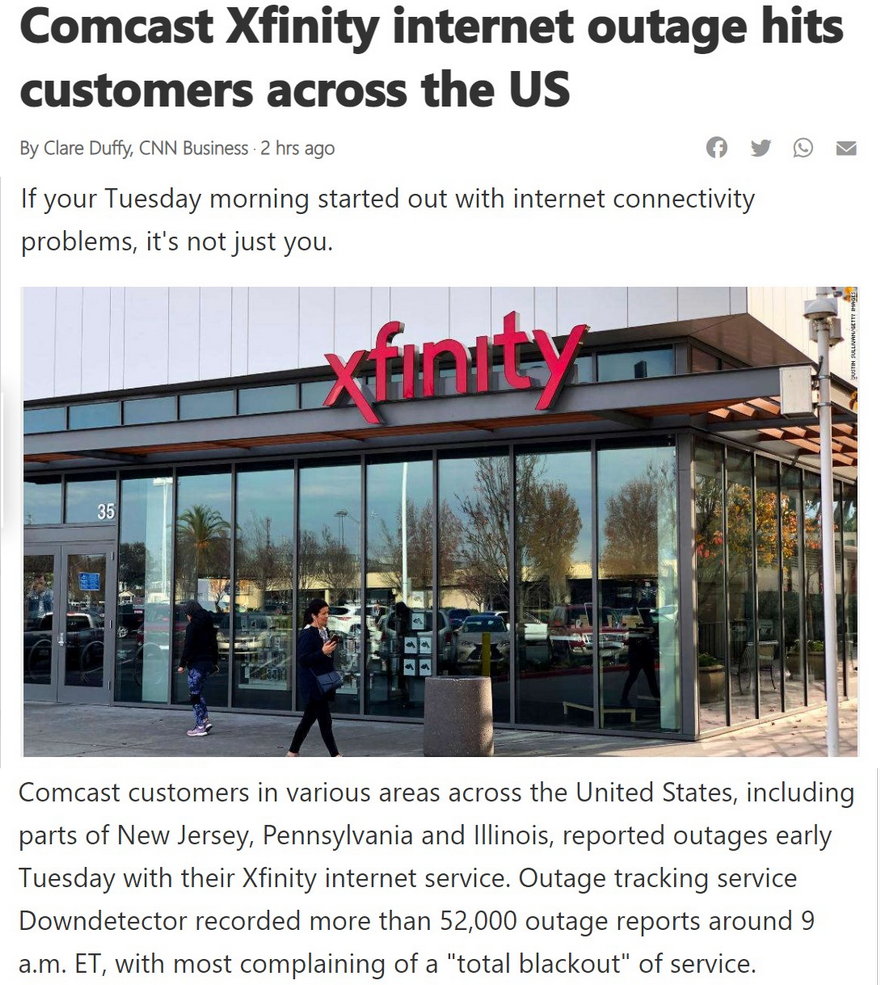 Comcast Internet Outage on 11/9 with 52-numerology as predicted ...
